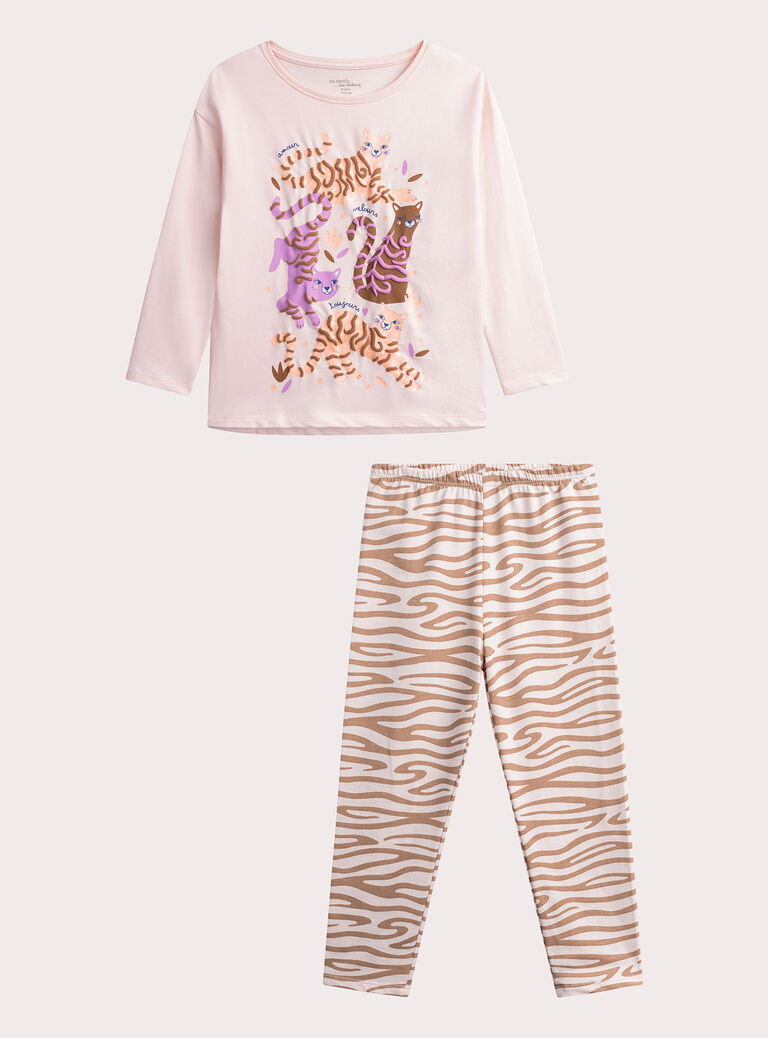 Girls' plain ecru pyjamas WEFAPYJTIG / 25SH1194PYJ114