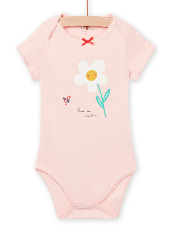 Baby girl pink bodysuit with daisy motif NEFIBODPAQ / 22SH13I2BDLD310