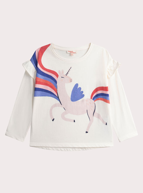 Ecru t-shirt with ruffled sleeves WAKATEE1 / 25S90131TML001