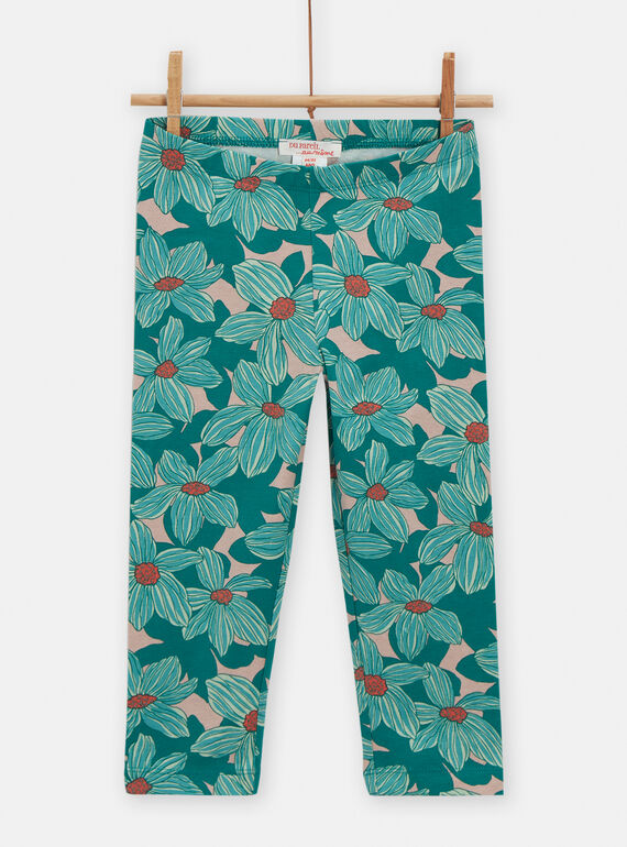Pink and green leggings with foliage print for baby girls TYACOLEG / 24SI01N1CALD329
