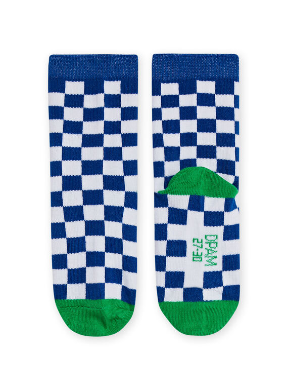 Child boy English blue, white and green plaid socks NYOGACHO1 / 22SI02O2SOQ702