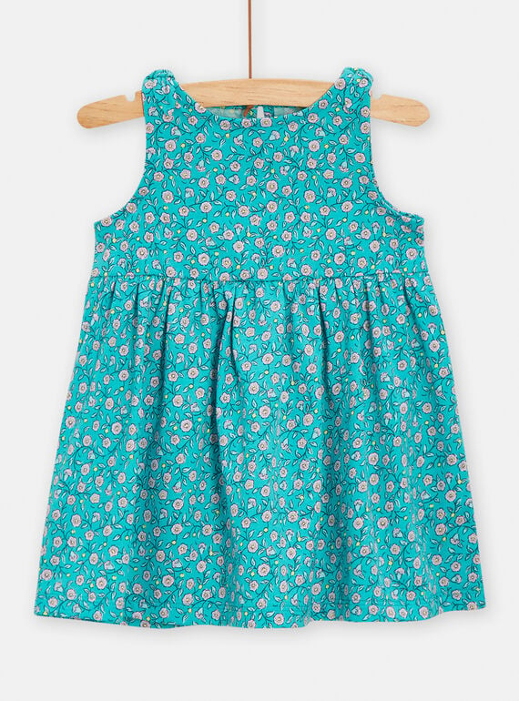 Turquoise dress with floral print for baby girls TIPLAROB3 / 24SG09S1ROB707