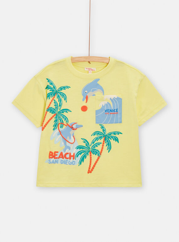 Yellow t-shirt with dolphin animation for boys TORYTI2 / 24S902U3TMC103