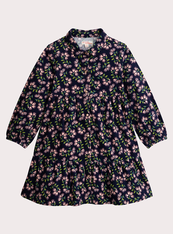 Floral print rivet navy dress for girls  VAKLIROB3 / 24W90143ROB070