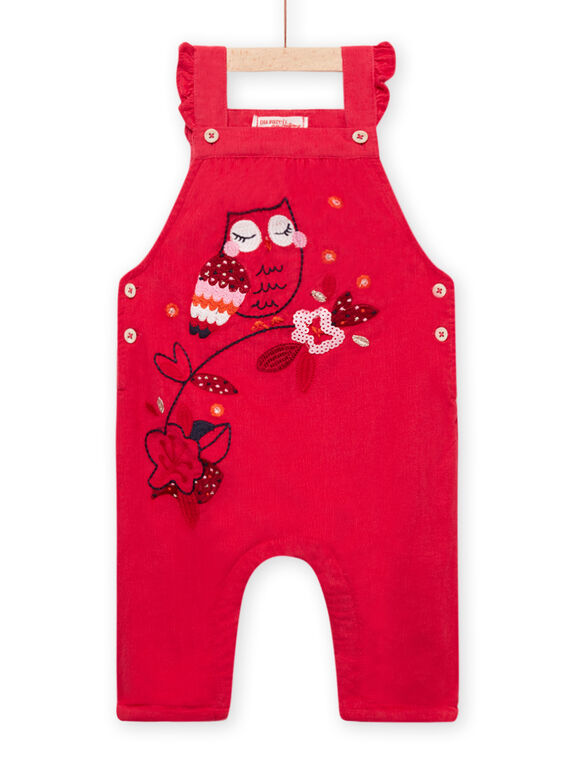 Baby girl vintage pink dungarees with owl and flower motifs MIFUNSAL / 21WG09M1SALD332