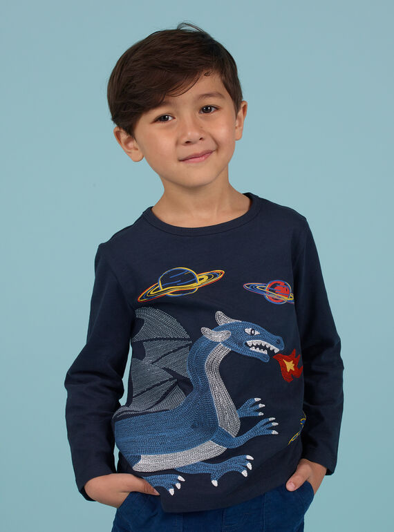 Boy's midnight blue dragon and space t-shirt MOPLATEE3 / 21W902O4TML705