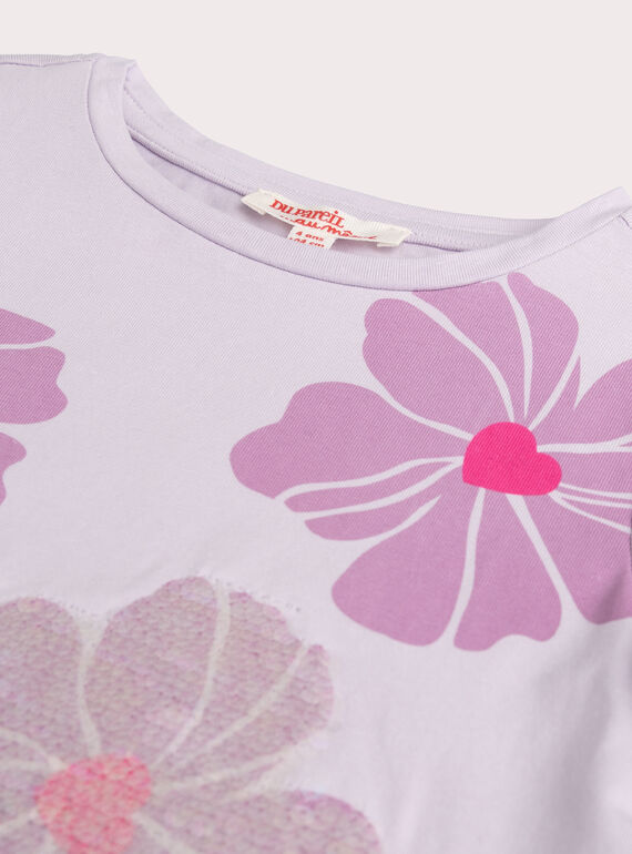  Lilac floral print T-shirt for girls  VAJOYTEE6 / 24W901I3TMLH700