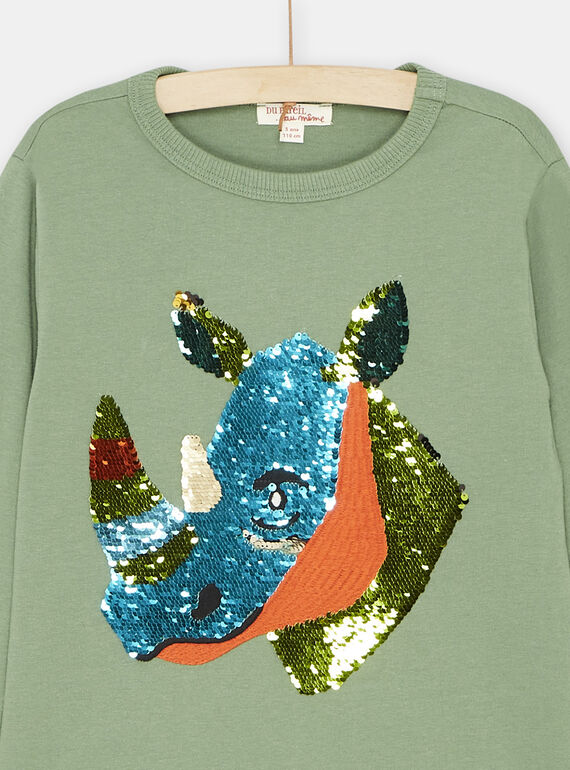 Boy's green T-shirt with reversible sequins SOKYOTEE3 / 23W902I2TMLG606