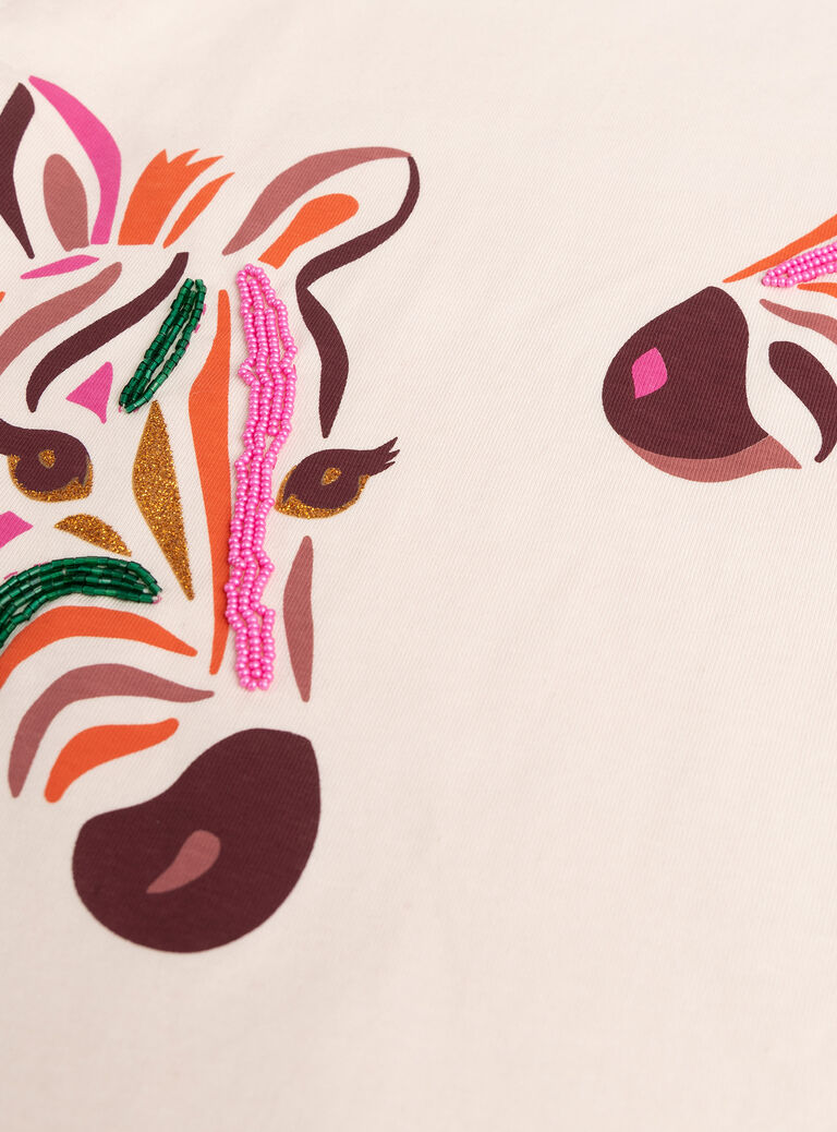 Ecru zebra animation T-shirt for girls  VAKOTEE1 / 24W90134TML114