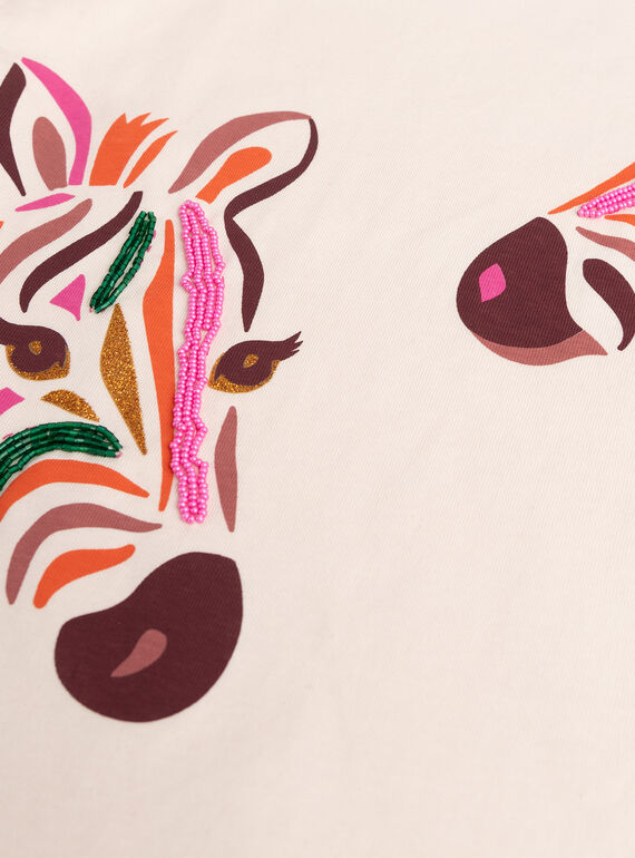 Ecru zebra animation T-shirt for girls  VAKOTEE1 / 24W90134TML114