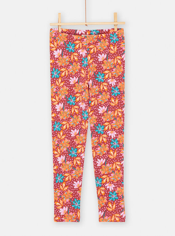 Brown flower-print leggings for girls SYAVERLEG / 23WI01J1CALI806