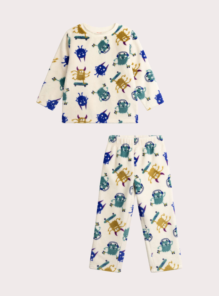 Ecru fleece pajamas for boys  VEGOPYJBOA1 / 24WH1294PYJ001