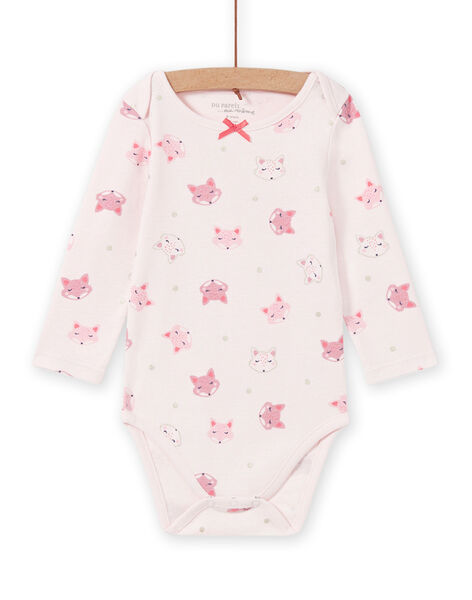 Baby girl's pink long sleeve bodysuit with fox print MEFIBODTET / 21WH13C1BDL632