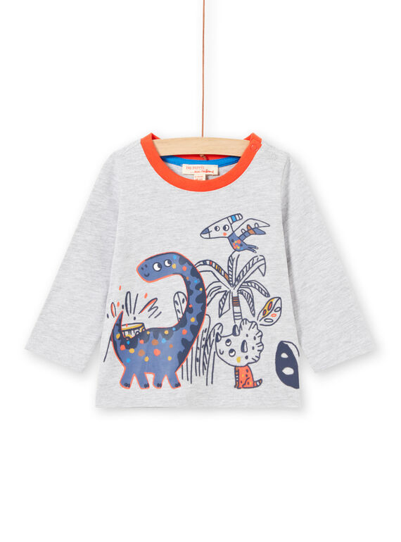 Baby boy's grey t-shirt with long sleeves and dinosaur print MUPATEE3 / 21WG10H2TML943