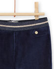 Baby girl navy blue velvet pants with gold details MIMIXPAN / 21WG09J1PAN070