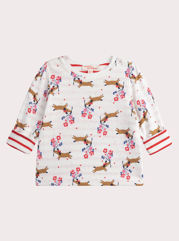 Baby girls' reversible ecru T-shirt WIKATEE / 25SG0931TMLA001