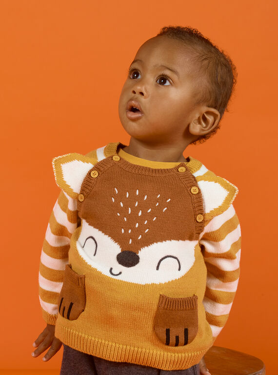 Baby Boy Mustard, Brown and Ecru Fox Sweater MUSAUPUL / 21WG10P1PULB106