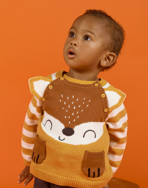 Baby Boy Mustard, Brown and Ecru Fox Sweater MUSAUPUL / 21WG10P1PULB106