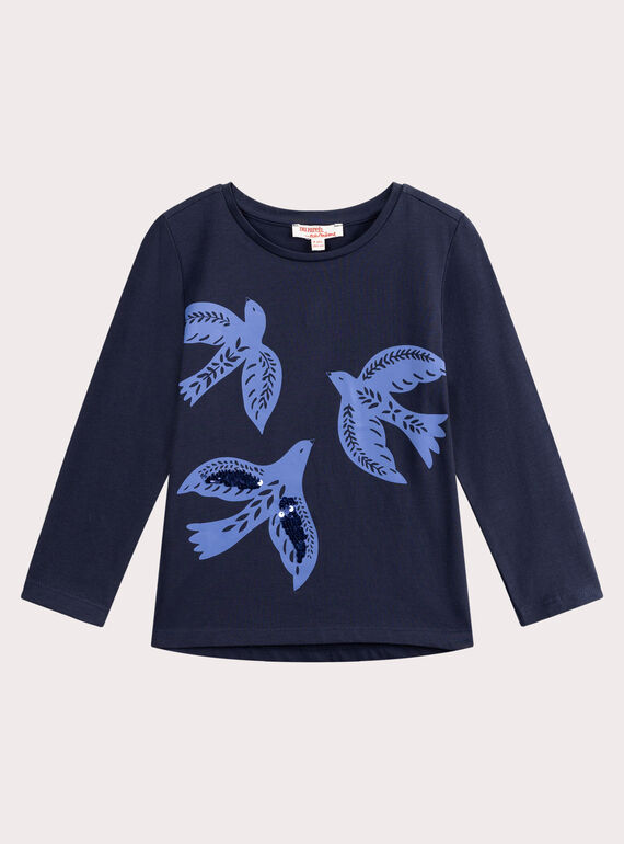 Navy bird print T-shirt for girls  VAJOYTEE1 / 24W901G3TML070