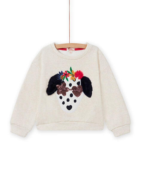 Girl's ecru dog sweatshirt MAMIXSWEA / 21W901J1SWE006