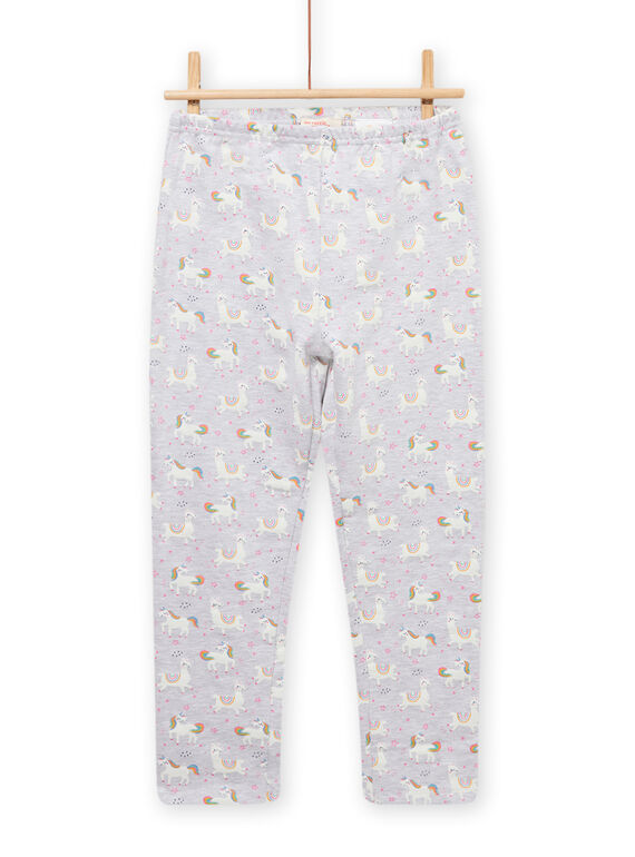 Child girl grey fleece pajamas with phosphorescent llama pattern MEFAPYJLAM / 21WH1194PYJJ920
