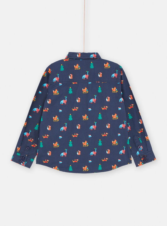 Boy's midnight blue Christmas shirt SOWAYCHEM / 23W902S1CHM705