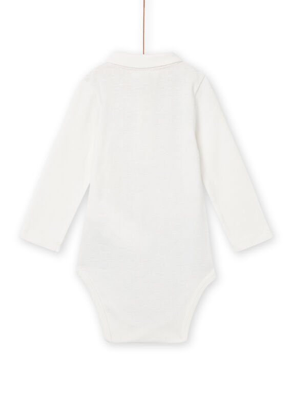 Baby boy ecru bodysuit with fancy print collar NULUBOD / 22SG10P1BOD001