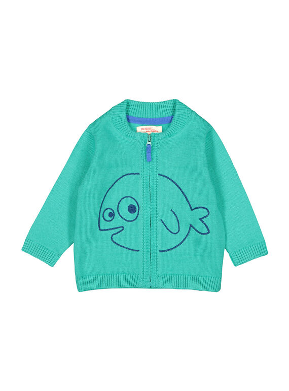 Baby boys' green knit zipped cardigan FUJOGIL4 / 19SG1034GIL210