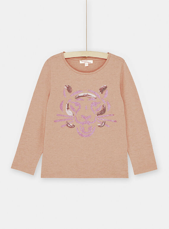 Girl's pink tiger T-shirt SAJOYTEE2 / 23W901B1TMLD314
