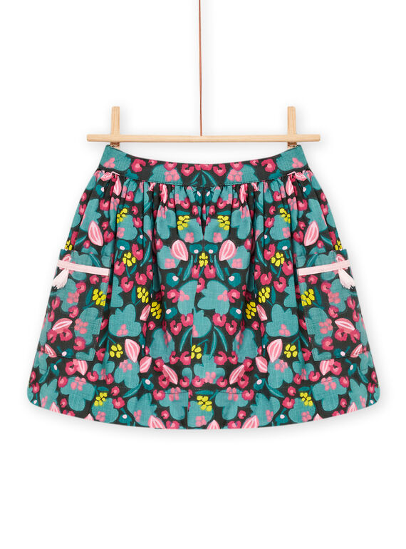 Khaki green twill skirt child girl flowery print MAKAJUP2 / 21W901I2JUPG604