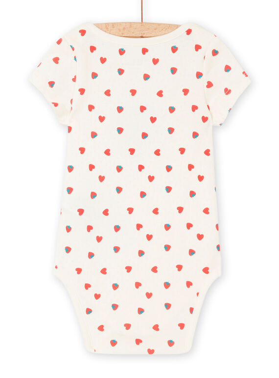 Ecru organic cotton bodysuit with strawberries and hearts print REFIBODFRAI / 23SH1315BDL001