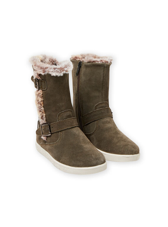 Khaki green suede lined boots child girl MABOTTEKAKI / 21XK3585D10604
