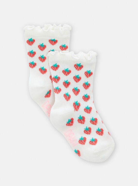 Ecru socks with strawberry print for baby girls TYIJOSOQ3 / 24SI0986SOQ001