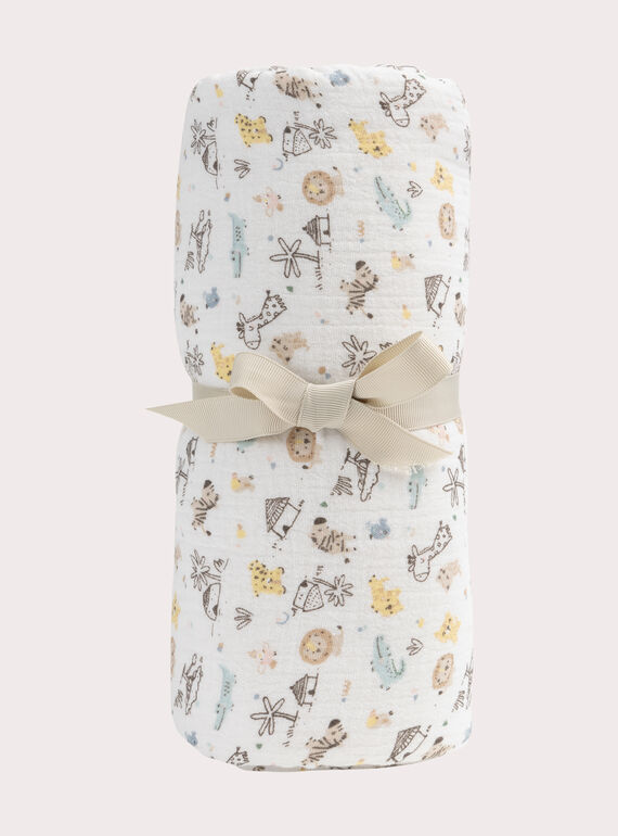 Ecru baby blanket with a savannah print  WOU1COUV / 25SF4271D4P005