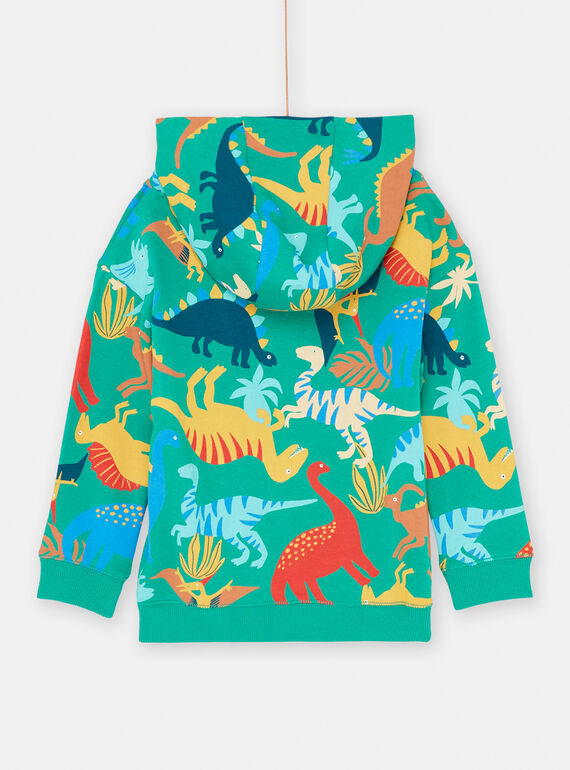 Boy's green hoodie with dinosaur print SOVERSWE / 23W902J1SWE600