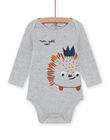 Baby boy grey hedgehog bodysuit with long sleeves MEGABODSON / 21WH14C5BDLJ922