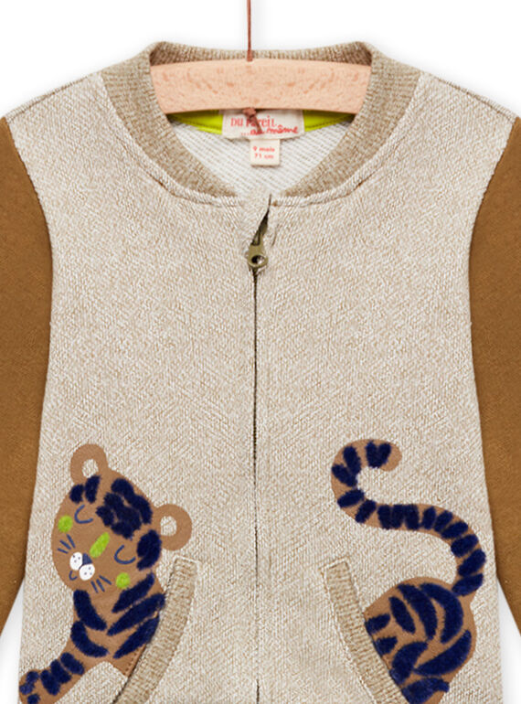 Brown and beige vest with tiger pattern baby boy MUKAGIL / 21WG10I1GIL604