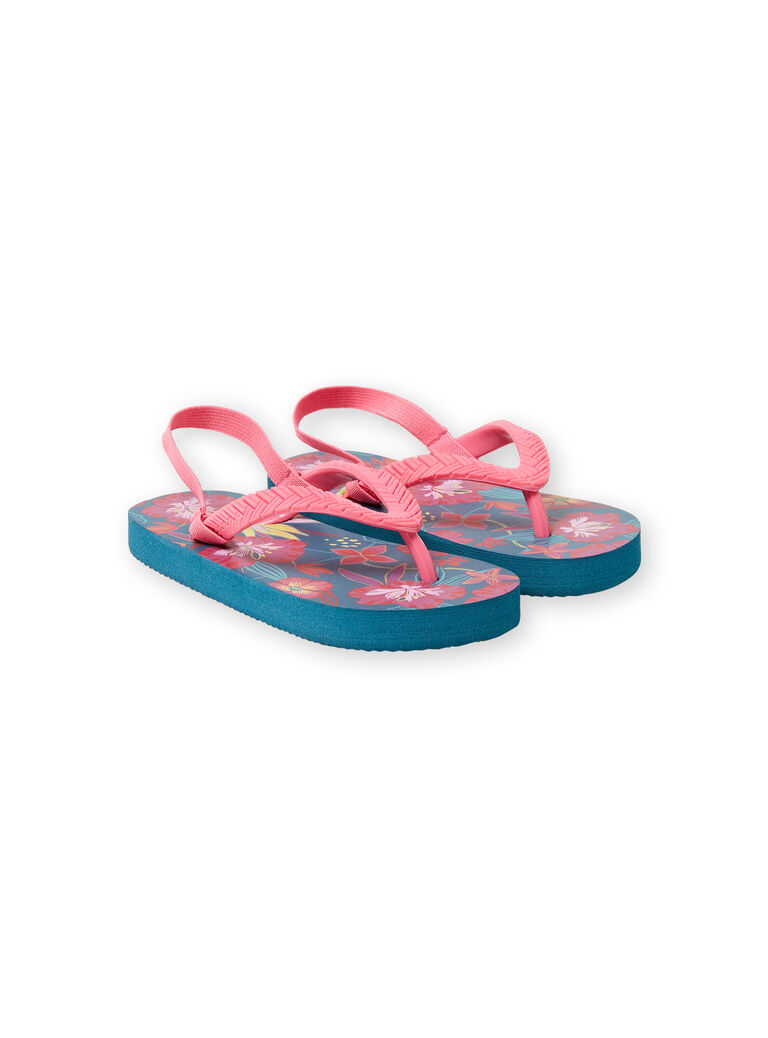 Duck blue flip flops with flower print girl LFTONGHAWAI / 21KK3561D01070