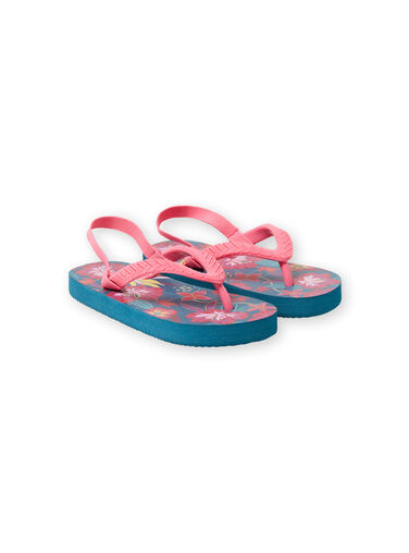 Duck blue flip flops with flower print girl LFTONGHAWAI / 21KK3561D01070