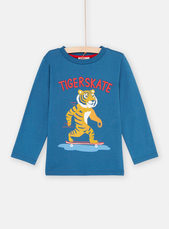 Boy's blue tiger skater T-shirt SOFORTEE4 / 23W902K2TMLC226