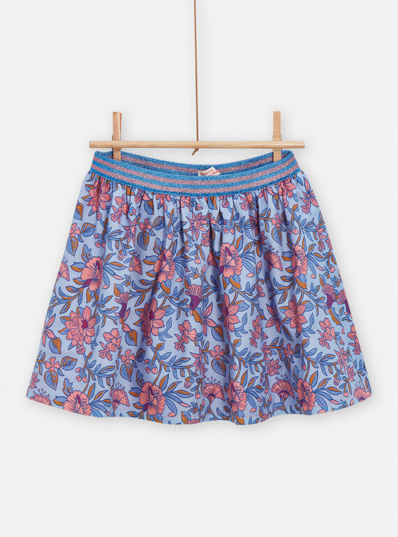 Blue lavender reversible skirt with floral print for girls VADAJUP2 / 24W90122JUPC208