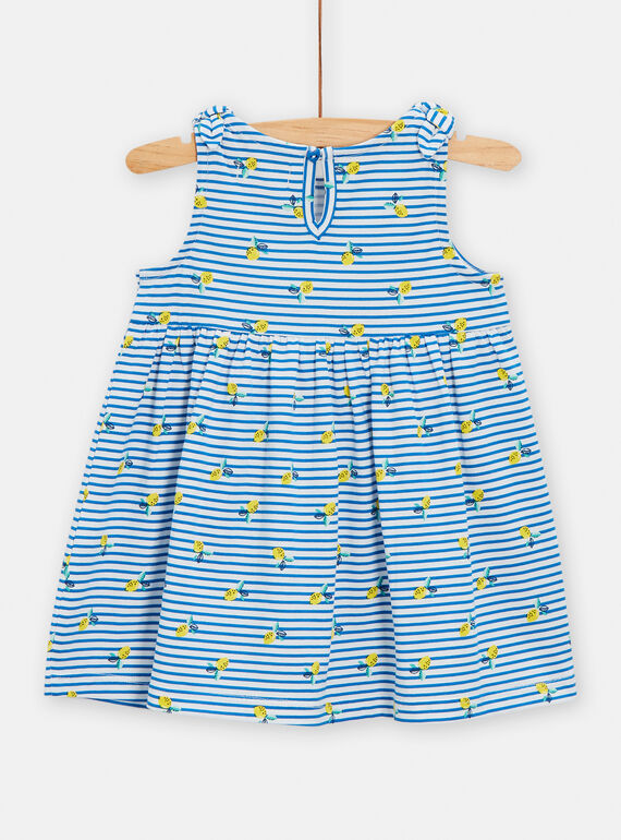 Blue and white dress with stripes and lemon print for baby girls TIPLAROB1 / 24SG09S2ROB000