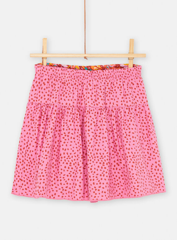 Girls' reversible ruffled skirt in red with floral print SAVERJUP2 / 23W901J1JUPI806