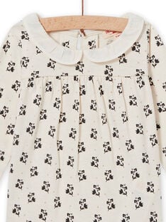 Baby girl ecru ruffled collar and floral print T-shirt MIHIBRA / 21WG09U1BRA003