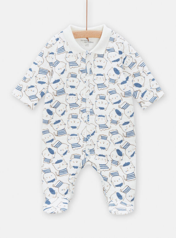 Off-white and blue cat print quilted romper for baby boy TOU1GRE3 / 24SF04H4GREA001