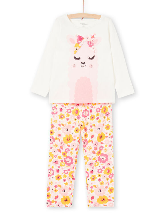 Pyjama T-shirt and pants white and pink child girl LEFAPYJLAM / 21SH1156PYJ001