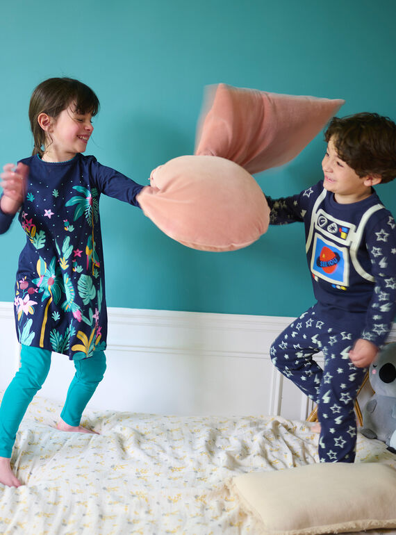 Girl's blue tropical print nightdress and leggings SEFACHUEXO / 23WH1141CHN070