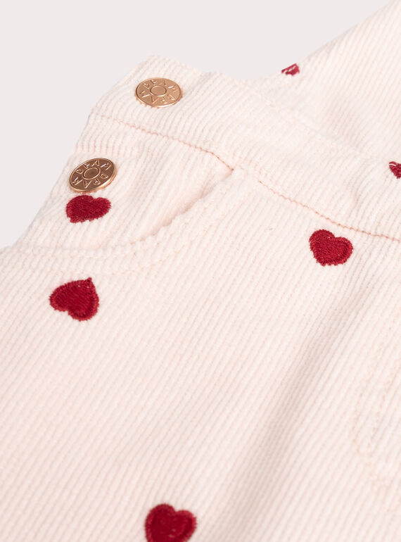 Ecru velvet side dress with embroidered hearts for girls  VAKOROB2 / 24W90132ROB114