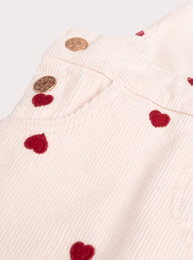 Ecru velvet side dress with embroidered hearts for girls  Ecru velvet side dress with embroidered hearts for girls  VAKOROB2 / 24W90132ROB114