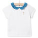 Ecru t-shirt with petrol blue ruffled collar baby girl